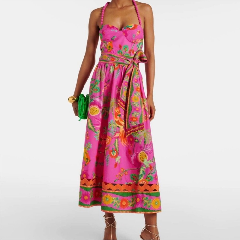 FARM Rio Pink Green Halter Maxi Sundress